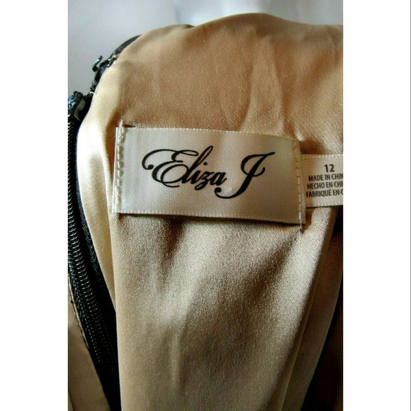 ELIZA J Sequin Lace Mesh High Low Trumpet Bodycon Dress, Black, Womens Size 12 - Picture 5 of 7